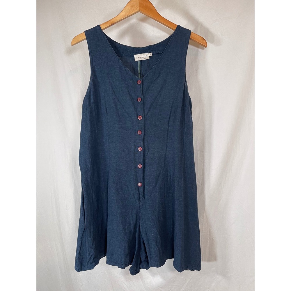 Hennes Collection Womens Navy Blue Linen Blend Button Front Sleeveless Romper 42